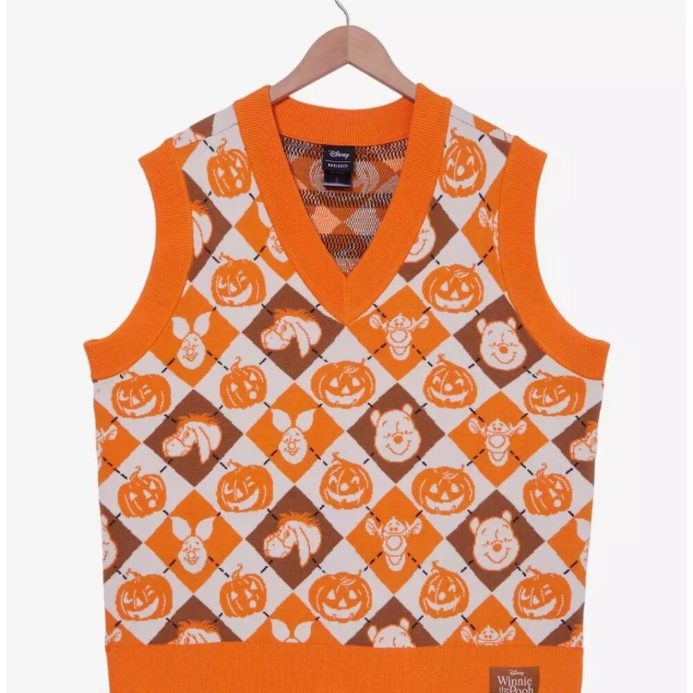 Disney Winnie the Pooh Characters & Pumpkins Argyle Halloween Sweater Vest
